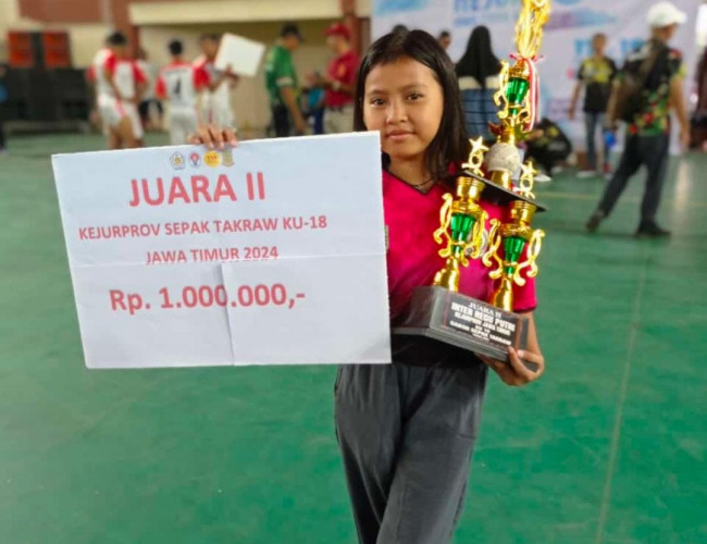 Catherine, Sabet Juara 2 Sepak Takraw KU-18 di Ajang Kejurprov Jatim 2024